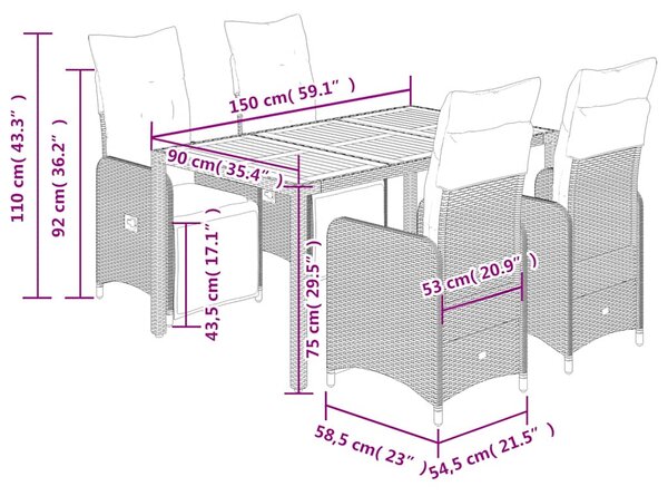 5dílný zahradní bistro set s poduškami šedý polyratan 3277159