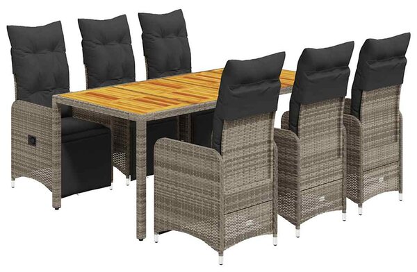 7dílný zahradní bistro set s poduškami šedý polyratan 3277161