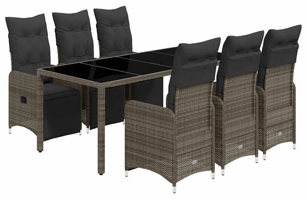 7dílný zahradní bistro set s poduškami šedý polyratan 3277169