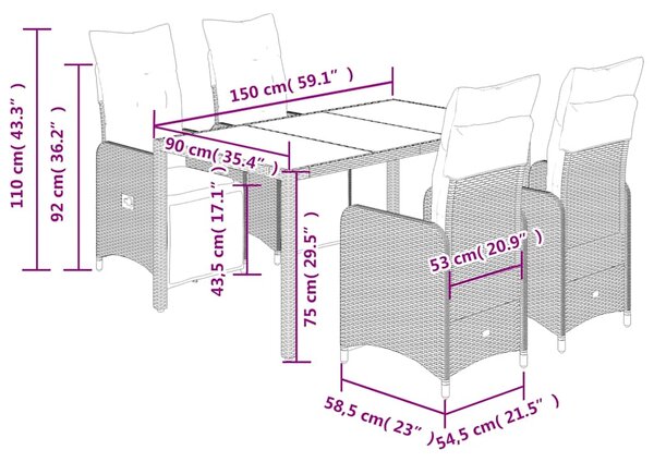 5dílný zahradní bistro set s poduškami šedý polyratan 3277167