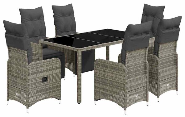 7dílný zahradní bistro set s poduškami šedý polyratan 3277168