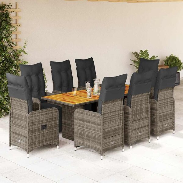 9dílný zahradní bistro set s poduškami šedý polyratan 3277164