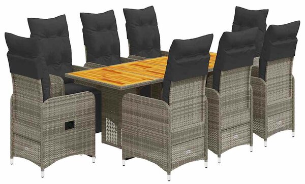 9dílný zahradní bistro set s poduškami šedý polyratan 3277164