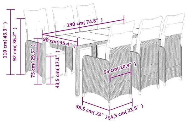 7dílný zahradní bistro set s poduškami šedý polyratan 3277169