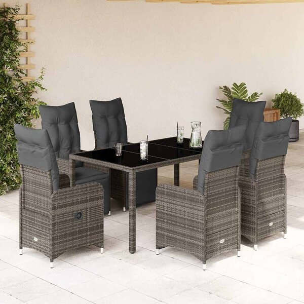 7dílný zahradní bistro set s poduškami šedý polyratan 3277168