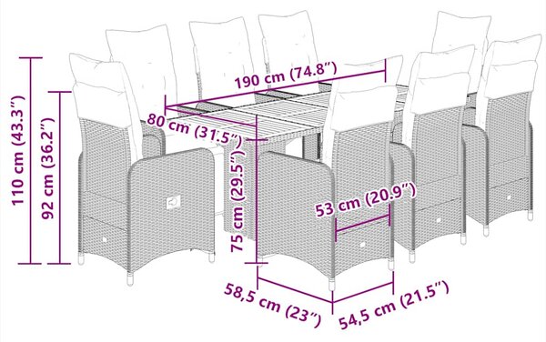 9dílný zahradní bistro set s poduškami šedý polyratan 3277164