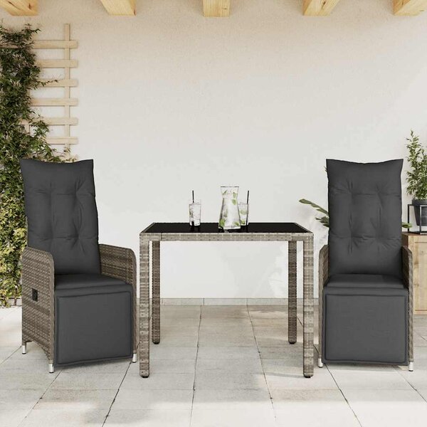 3dílný zahradní bistro set s poduškami šedý polyratan 3277165