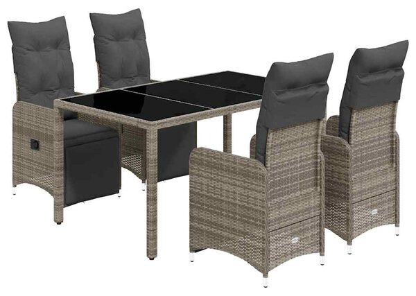 5dílný zahradní bistro set s poduškami šedý polyratan 3277167