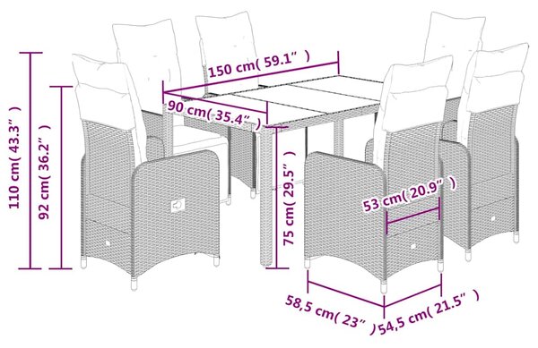 7dílný zahradní bistro set s poduškami šedý polyratan 3277168