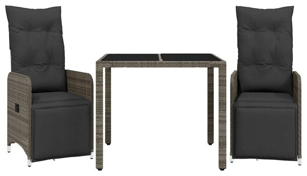 3dílný zahradní bistro set s poduškami šedý polyratan 3277165