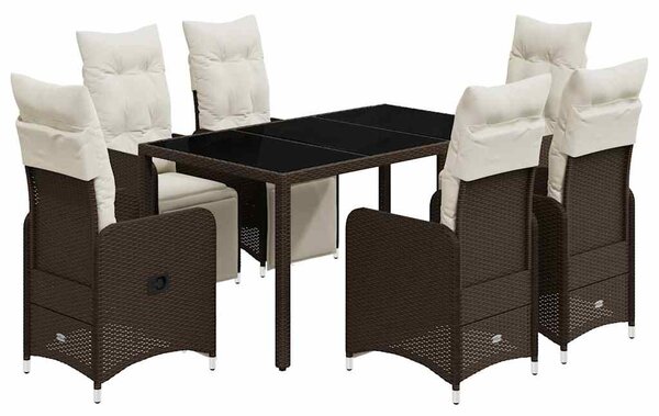 7dílný zahradní bistro set s poduškami hnědý polyratan 3277190