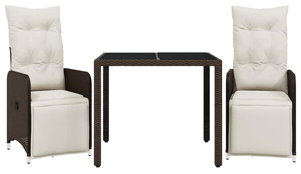 3dílný zahradní bistro set s poduškami hnědý polyratan 3277187