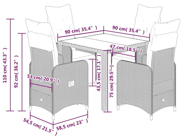 5dílný zahradní bistro set s poduškami hnědý polyratan 3277188