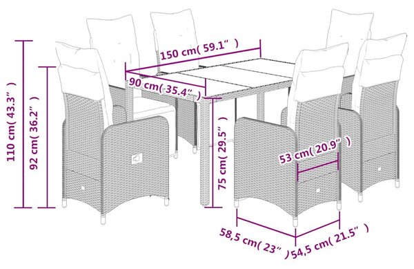 7dílný zahradní bistro set s poduškami hnědý polyratan 3277190