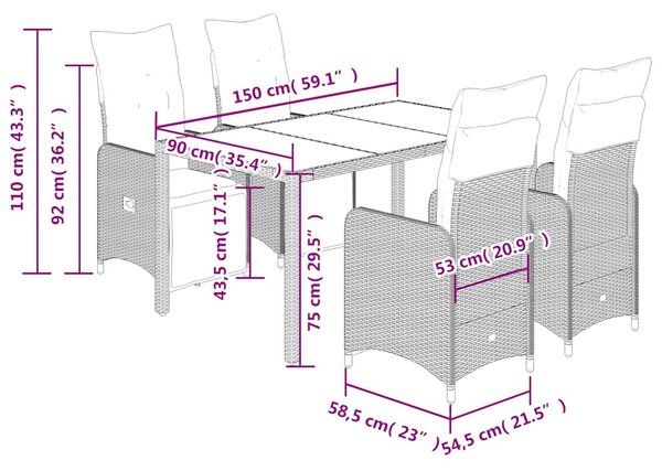 5dílný zahradní bistro set s poduškami hnědý polyratan 3277189