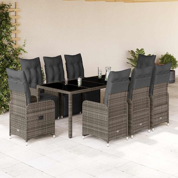 9dílný zahradní bistro set s poduškami šedý polyratan 3277170