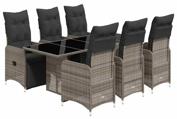 7dílný zahradní bistro set s poduškami šedý polyratan 3277171