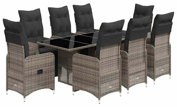 9dílný zahradní bistro set s poduškami šedý polyratan 3277172
