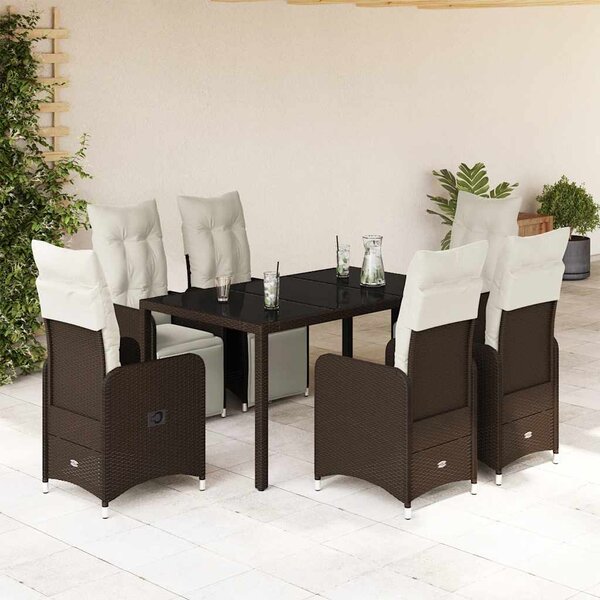 7dílný zahradní bistro set s poduškami hnědý polyratan 3277190