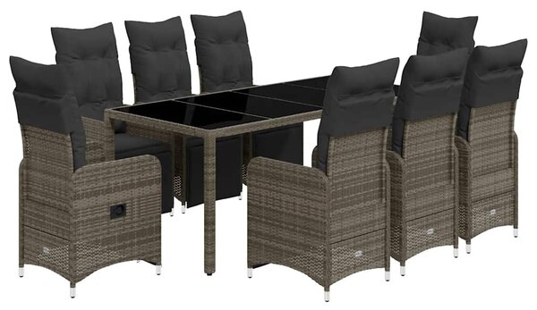 9dílný zahradní bistro set s poduškami šedý polyratan 3277170
