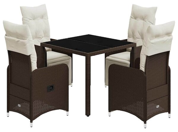 5dílný zahradní bistro set s poduškami hnědý polyratan 3277188