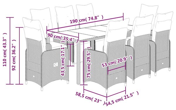 9dílný zahradní bistro set s poduškami hnědý polyratan 3277192