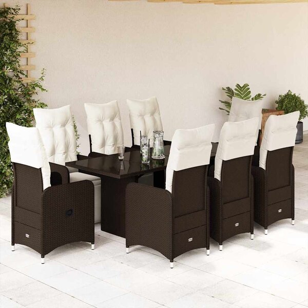 9dílný zahradní bistro set s poduškami hnědý polyratan 3277194