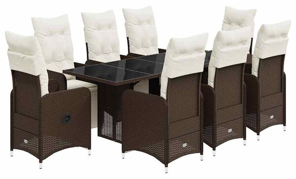 9dílný zahradní bistro set s poduškami hnědý polyratan 3277194