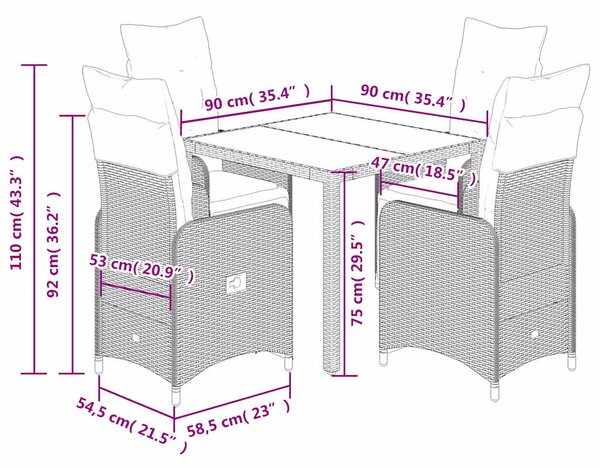 5dílný zahradní bistro set s poduškami hnědý polyratan 3277210