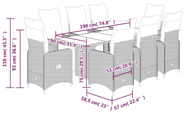 9dílný zahradní bistro set s poduškami hnědý polyratan 3277194