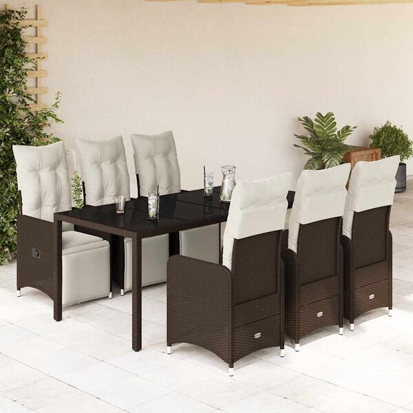 7dílný zahradní bistro set s poduškami hnědý polyratan 3277191