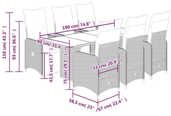 7dílný zahradní bistro set s poduškami hnědý polyratan 3277193