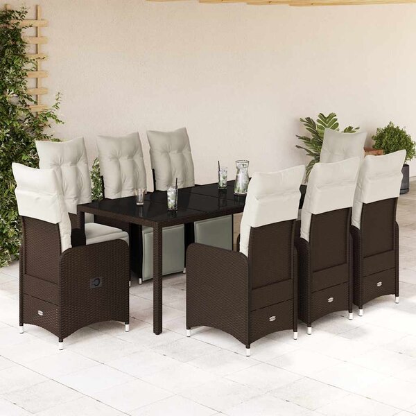 9dílný zahradní bistro set s poduškami hnědý polyratan 3277192