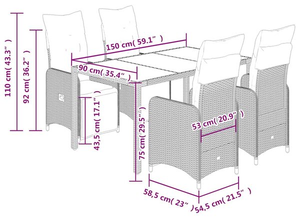 5dílný zahradní bistro set s poduškami hnědý polyratan 3277211