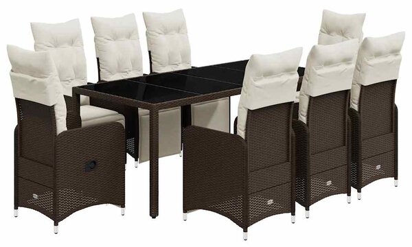 9dílný zahradní bistro set s poduškami hnědý polyratan 3277192