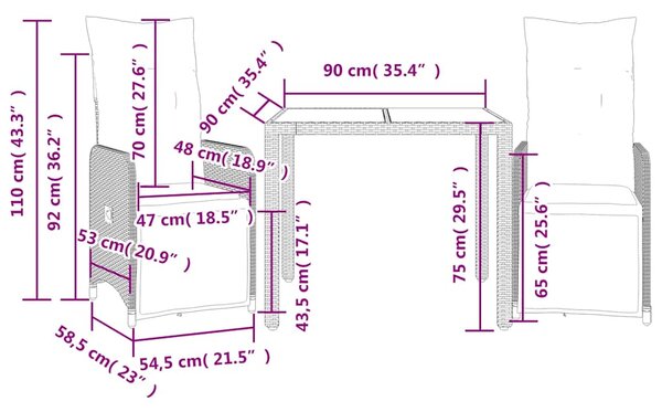 3dílný zahradní bistro set s poduškami hnědý polyratan 3277209