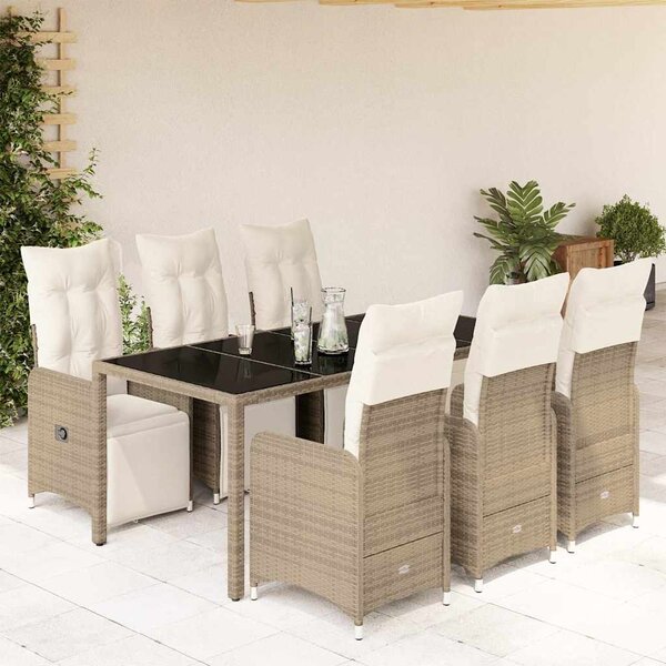 7dílný zahradní bistro set s poduškami hnědý polyratan 3277213