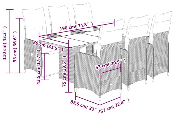 7dílný zahradní bistro set s poduškami hnědý polyratan 3277215