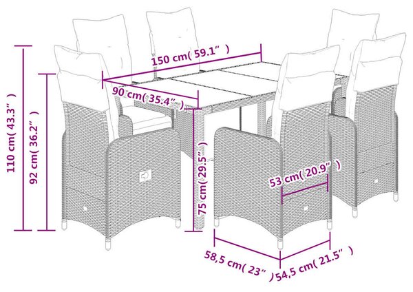 7dílný zahradní bistro set s poduškami hnědý polyratan 3277212