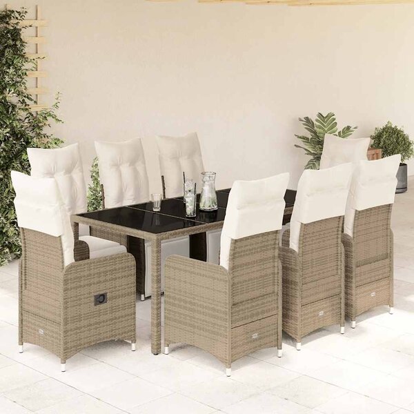 9dílný zahradní bistro set s poduškami hnědý polyratan 3277214
