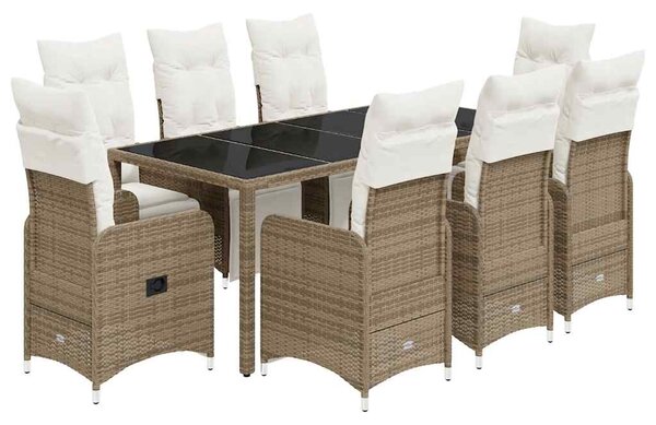 9dílný zahradní bistro set s poduškami hnědý polyratan 3277214