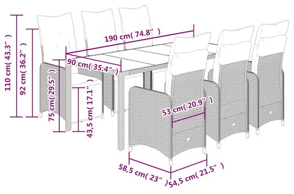 7dílný zahradní bistro set s poduškami hnědý polyratan 3277213