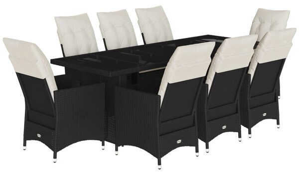9dílný zahradní bistro set s poduškami černý polyratan 3277234