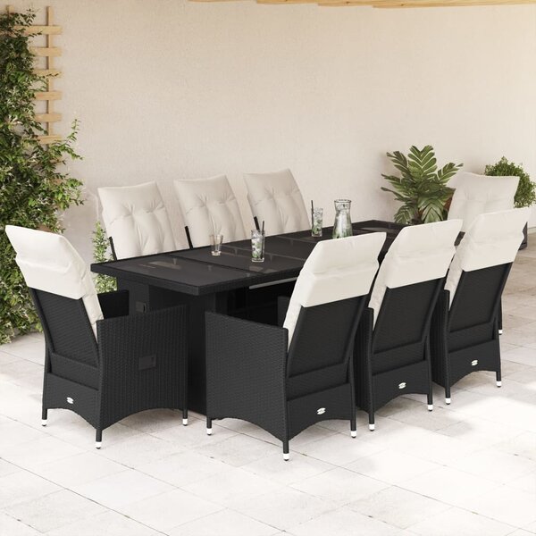 9dílný zahradní bistro set s poduškami černý polyratan 3277234