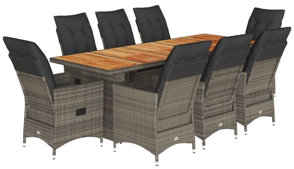 9dílný zahradní bistro set s poduškami šedý polyratan 3277237