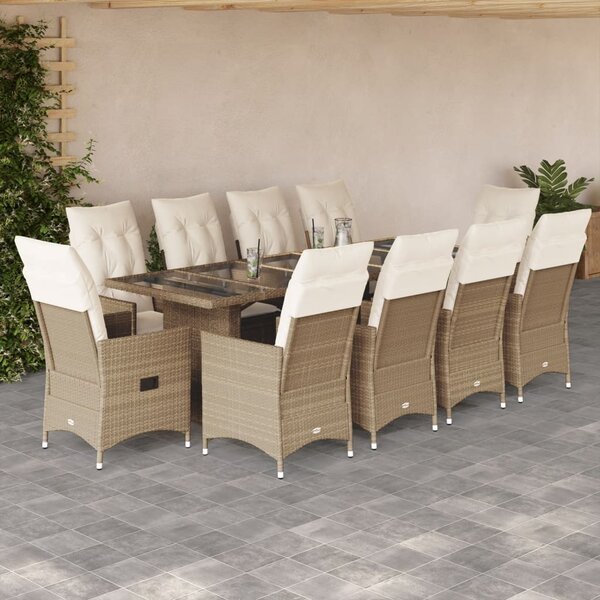 11dílný zahradní bistro set s poduškami béžový polyratan 3277247