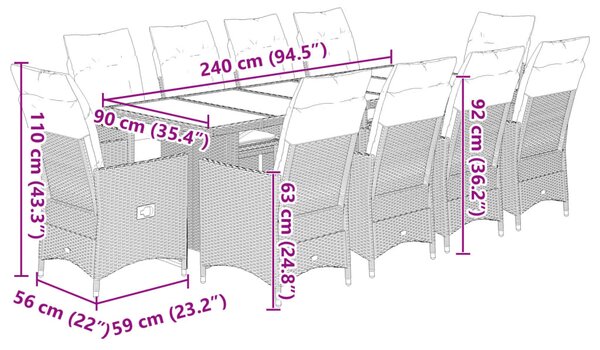 11dílný zahradní bistro set s poduškami béžový polyratan 3277247