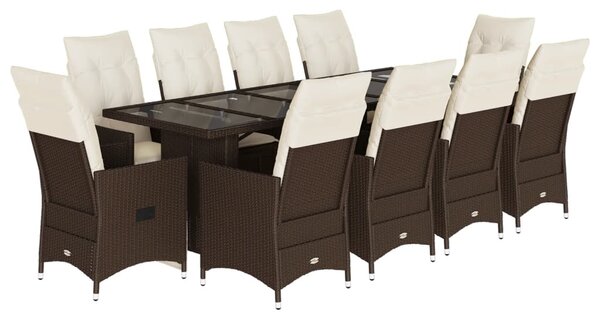 11dílný zahradní bistro set s poduškami hnědý polyratan 3277245