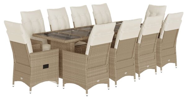 11dílný zahradní bistro set s poduškami béžový polyratan 3277248