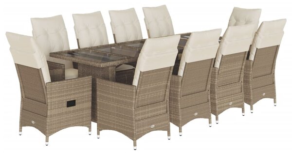 11dílný zahradní bistro set s poduškami béžový polyratan 3277247